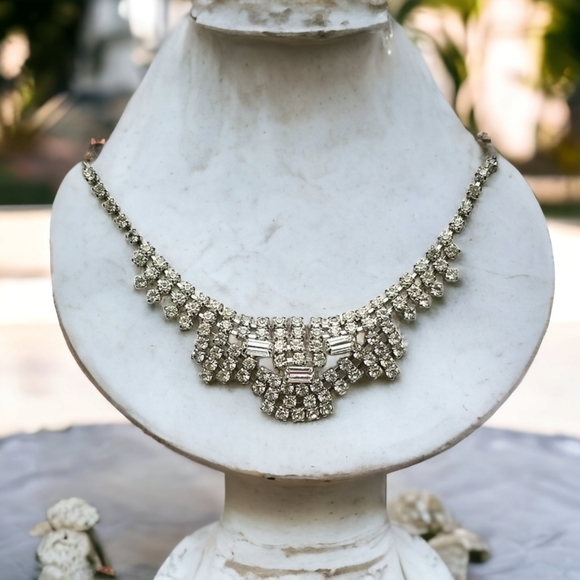 Vintage Mid Century 1950s Glamorous Rhinestone Choker Necklace - Picture 2 of 13